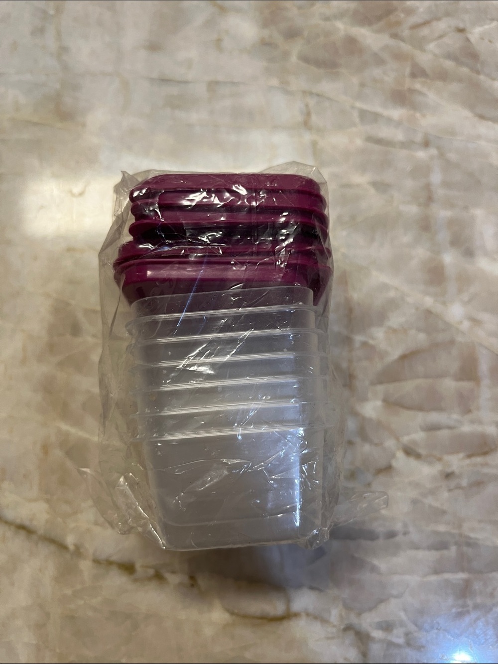 Set of Clear Food Storage Containers with Purple Lids
